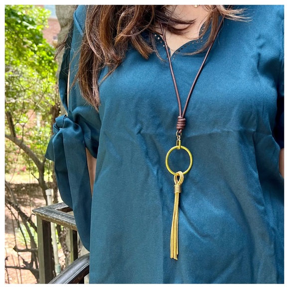 Paris Leather Chain Drop Necklace - Picture 3 of 7